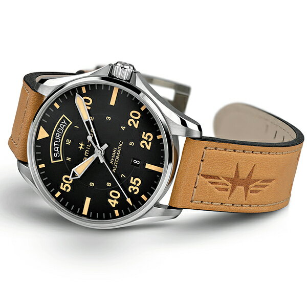 ハミルトン 公式 腕時計 HAMILTON Khaki Aviation Khaki Pilot カーキ アビエーション パイロット デイデイト オートマティック 自動巻き 42.00MM レザーベルト ブラック × ブラウン H64645531 メンズ腕時計 男性 正規品 航空時計 ...