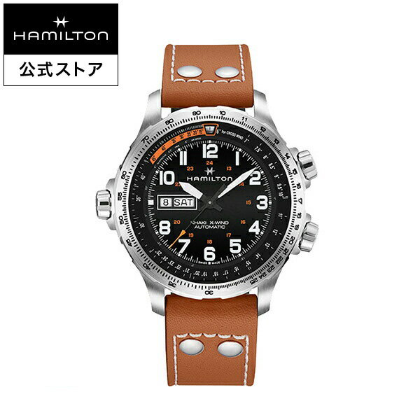 ハミルトン 公式 腕時計 HAMILTON Khaki Aviation Khaki X-Wind カーキ アビエーション X-Wind デイデイト オートマティック 自動巻き 45.00MM レザーベルト ブラック × ブラウン H77755533 メンズ腕時計 男性 正規品 航空時計 パイロットウォッチ