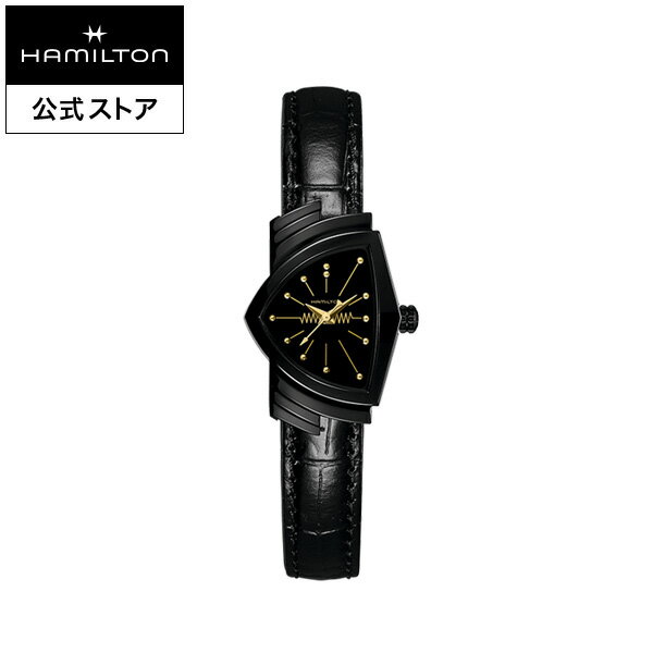 ダットソン ハミルトン 公式 腕時計 HAMILTON Ventura S Quartz ベンチュラ S クォーツ クオーツ 24MM x 37.4MM レザーベルト ブラック × ブラック H24201730 レディース腕時計 メンズ腕時計 女性 男性 正規品 ブランド ブラック＆ゴールド