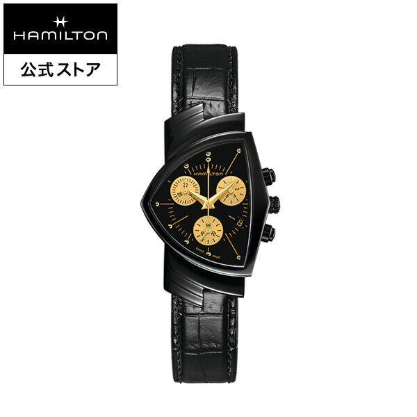 ベンチュラ 腕時計（メンズ） ハミルトン 公式 腕時計 HAMILTON Ventura L Chrono Quartz ベンチュラ クロノ クォーツ クオーツ 32.3MM x 51.3MM レザーベルト ブラック × ブラック H24402730 メンズ腕時計 男性 正規品 ブランド ブラック＆ゴールド