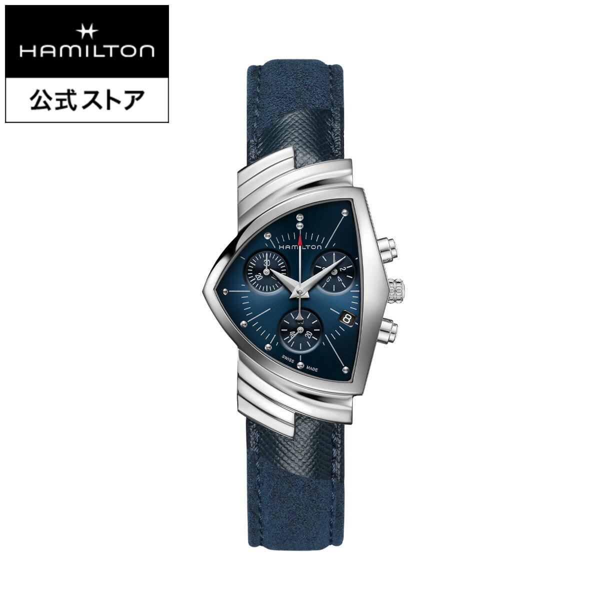 ベンチュラ 腕時計（メンズ） ハミルトン 公式 腕時計 HAMILTON Ventura Chrono Quartz ベンチュラ クロノ クオーツ クォーツ 32.3MM × 50.3MM レザーベルト ブルー × ブルー h24432941 メンズ腕時計 男性 女性 ユニセックス 正規品 ブランド 2024