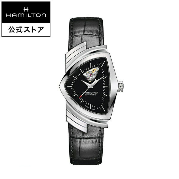 ベンチュラ 腕時計（メンズ） ハミルトン 公式 腕時計 HAMILTON Ventura Open Heart ベンチュラ オープンハート オートマティック 自動巻き 34.70MM レザーベルト ブラック × ブラック H24515732 メンズ腕時計 男性 正規品 ブランド