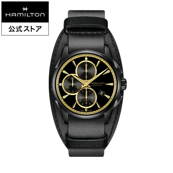 ハミルトン 公式 腕時計 HAMILTON Jazzmaster Auto Chrono ジャズマスター オートクロノ オートマティック 自動巻き 42.00MM レザーベルト ブラック × ブラック H32506730 メンズ腕時計 男性 正規品 ブランド ブラック＆ゴールド