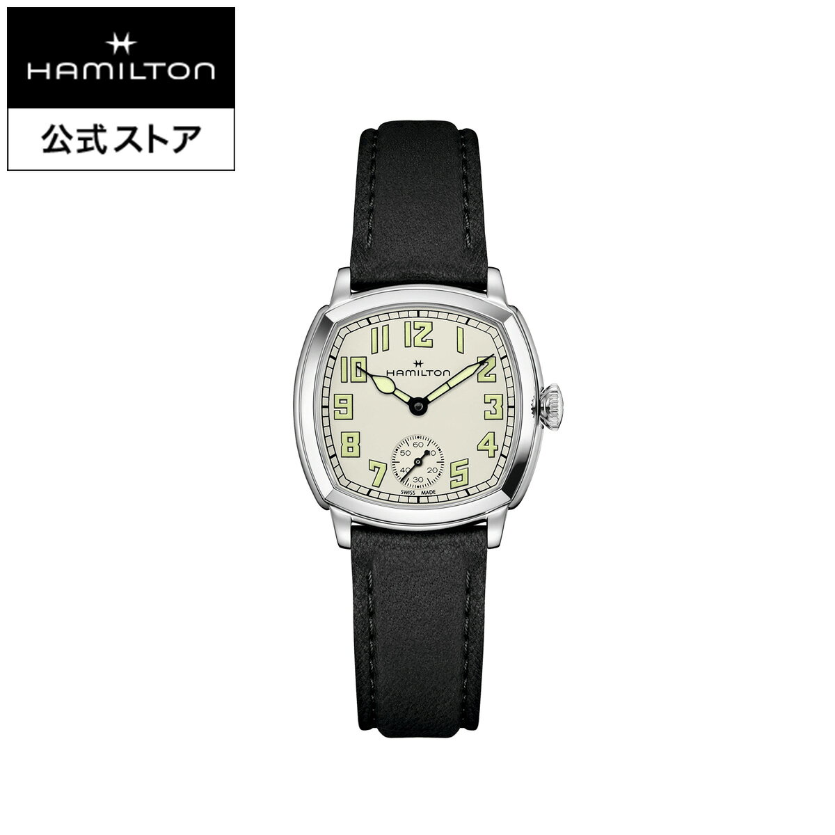 ハミルトン 公式 腕時計 HAMILTON American Classic Cushion Mechanical アメリカン クラシック クッション メカ 手巻き 30MM レザーベルト ベージュ × ブラック H36109720 レディース ユニセックス 女性 腕時計 正規品 ブランド