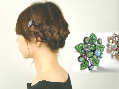 【U字ピンM(95mm)】★リーフ[結婚式 キラキラ クリスタル お団子 アップヘア かんざし 夜会巻き リーフ お花 フラワー ヘアアクセサリー ヘアアクセ ...