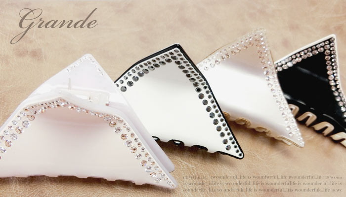 【バンスクリップ】グランド［三角 エナメル クリスタル ラインストーン キラキラ トライアングル バイカラー 結婚式 パーティ ヘアクリップ ヘッドアクセ ヘアアクセサリー シャンパーニュ 髪飾り］20171020