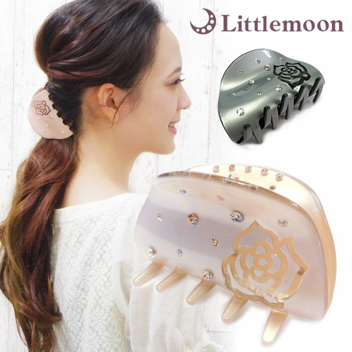 【バンスクリップ】★スフェール[ヘアクリップ エナメル バラ 薔薇 ローズ 花 フラワー クリスタル ラインストーン キラキラ 結婚式 パーティ ヘッドアクセ ...