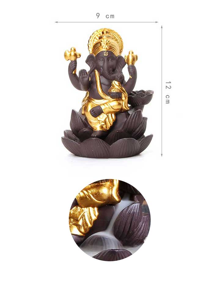 倒流香用香炉蓮花のガネーシャ幻想的煙倒流香香炉インテリアオブジェ陶器風水置き物置物香立て線香おしゃれかわいいお香立て線香立て仏具お線香贈り物