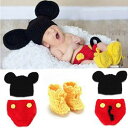赤ちゃんコスプレ ハーフバースデー 服 月齢 フォト グッズ 赤ちゃん コスプレ マウス 3点セット ニット ベビーマウス 記念撮影 コスチューム ベビーコスチ...