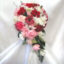 送料無料(一部地域を除く)【只今プレゼント付き】キャスケードブーケ オーダーメイド【華やかなレッド セミキャスケードブーケ】W18cm×H33cm【楽ギフ_メッ...