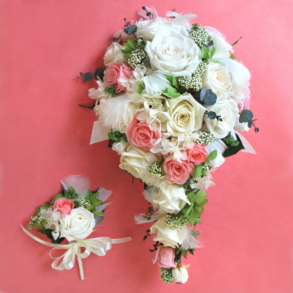 送料無料(一部地域を除く)【只今プレゼント付き】 キャスケードブーケ オーダーメイド【Snow White】約20×40cm【楽ギフ_メッセ入力】【HLS_DU...