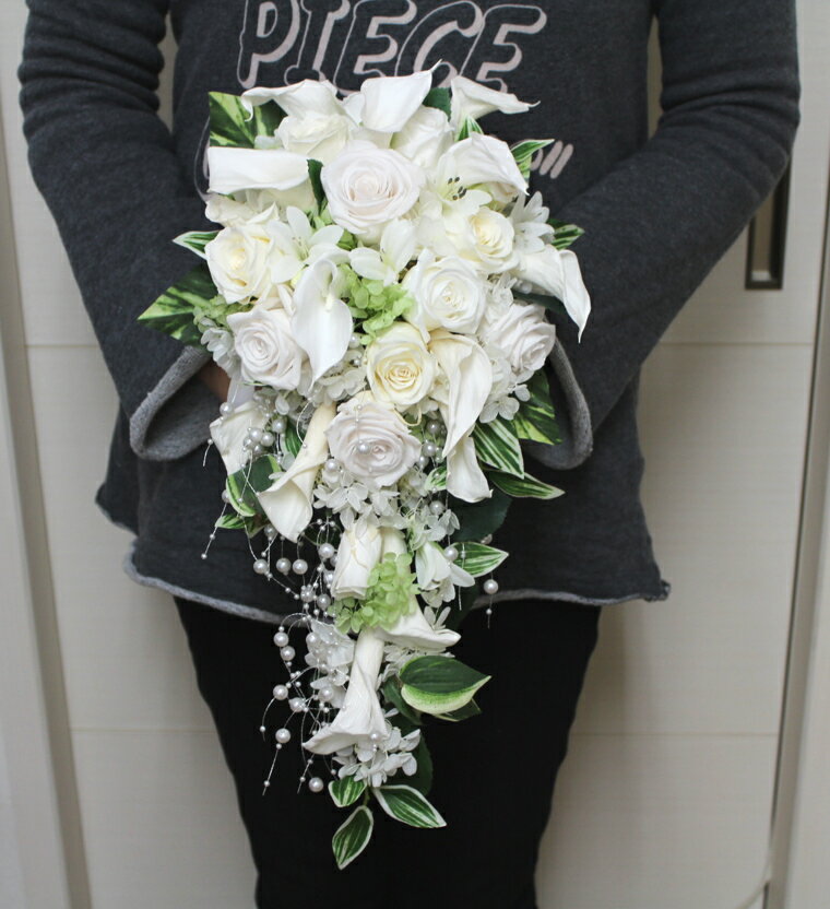 送料無料(一部地域を除く)【只今プレゼント付き】 キャスケードブーケ オーダーメイド プリザ&シルクフラワー(造花) ブーケブライダルブーケキャスケードブーケ【...