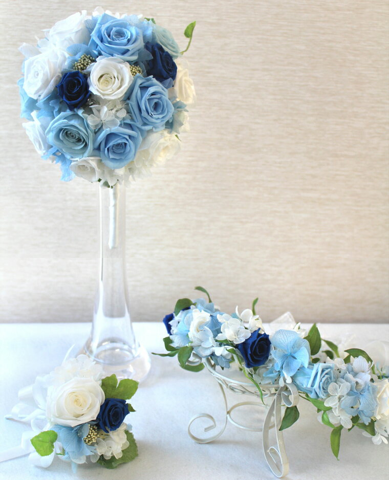 送料無料(一部地域を除く)ラウンドブーケ オーダーメイド 花冠 ウエディング【ブーケ直径約15cm・ブートニア・ぐるっと1周花の冠53cm】セット 【プリザーブ...