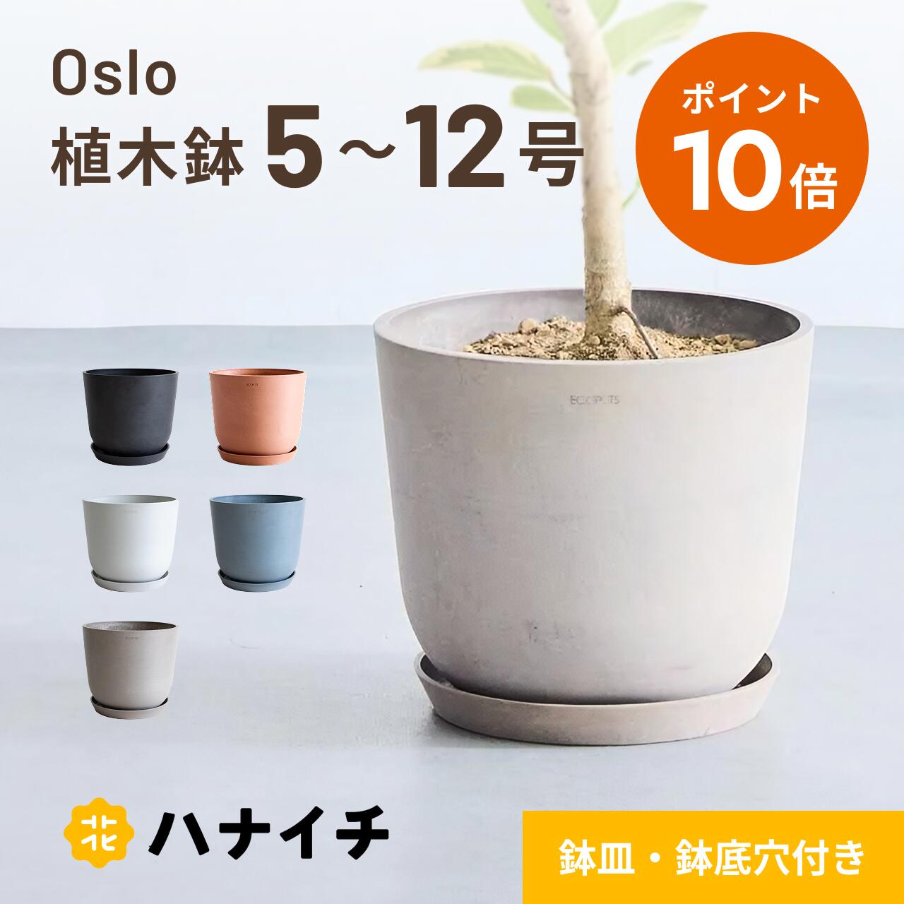 植木鉢 鉢 ecopots Oslo 5~12号 プラスチック + 天然石 鉢カバー おしゃれ 大型 プランター 軽い インテリア 北欧 オスロ 鉢皿 付き お花 植物 観葉植物 アンドプランツ and plants 5号 6号 8号 12号 ホワイト グレー ブルー ブラック ハナイチ