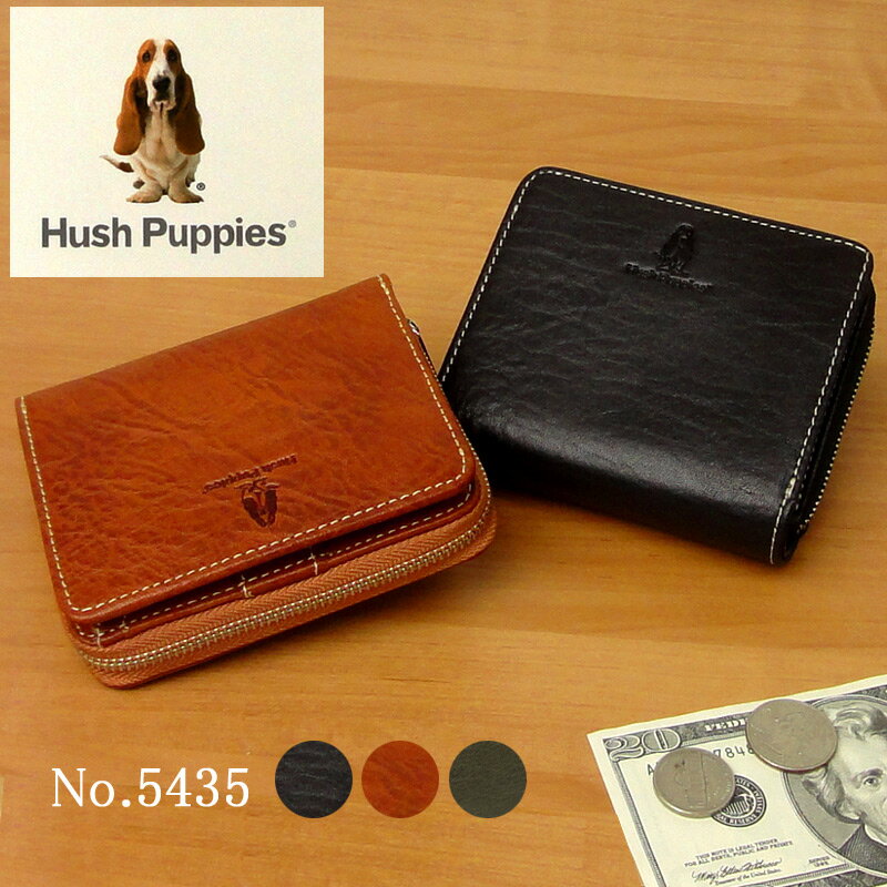 ブランド革財布（メンズ） ハッシュパピー Hush Puppies 二つ折り財布 5435 本革 メンズ 財布 あす楽対応 男性 彼氏 シンプル おしゃれ 本革財布 2つ折り プレゼント ギフトラッピング無料 正規品 ブラック ブラウン グリーン