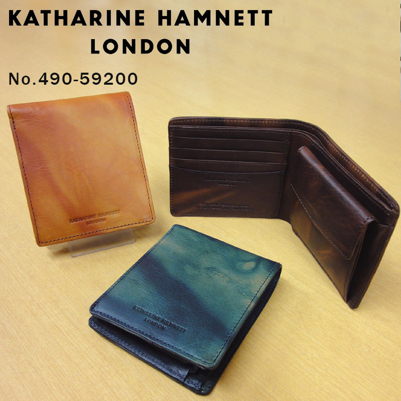 ブランド二つ折り革財布（メンズ） キャサリンハムネット KATHARINE HAMNETT 二つ折り財布 490-59200 メンズ 本革 レザー FLUID あす楽対応 男性 プレゼント ギフトラッピング無料 正規品