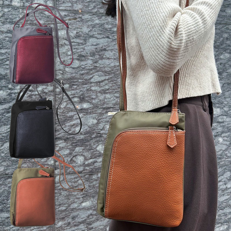 ショルダーバッグ レディース バイカラー 軽量 ミニ 小さめ 牛革 × ナイロン シンプル おしゃれ WITH ..