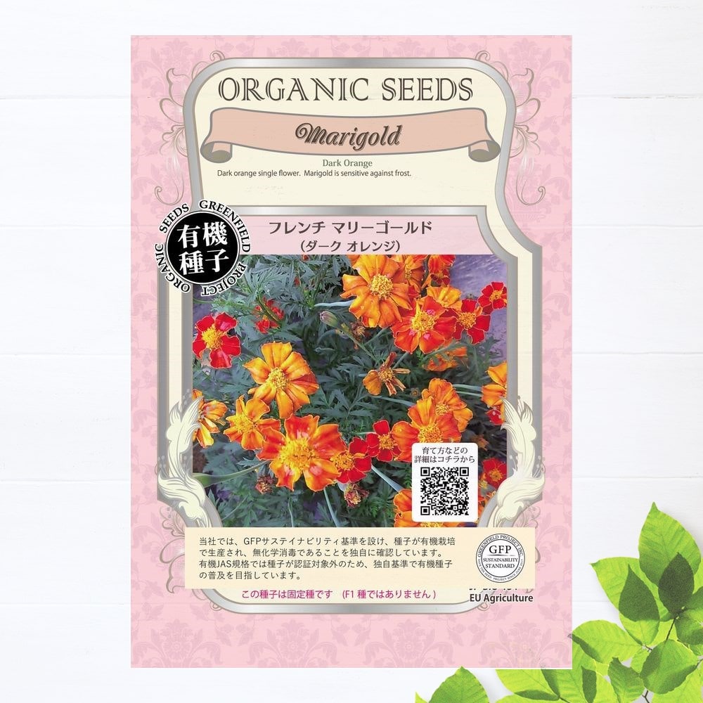 【有機種子】 フレンチマリーゴールド/ダークオレンジ Sサイズ 0.06g(約14粒） 種蒔時期 3～5月