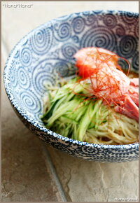 藍染タコ唐草/21.5cm冷麺鉢・中鉢