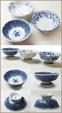 藍染花型高台小鉢