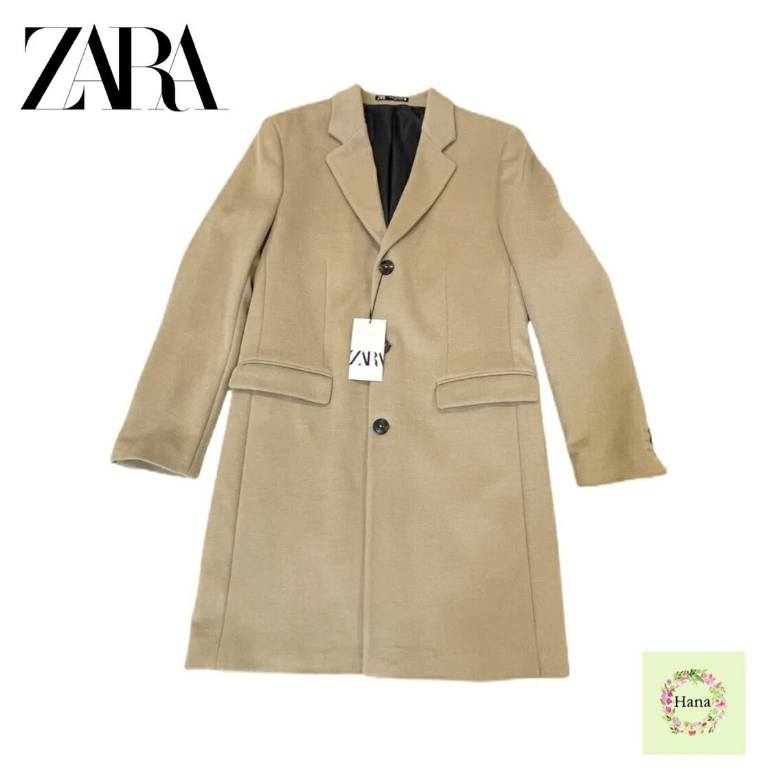 【中古】 ZARA ザラ ロングコート チェスターコート アウター 長袖 ベージュ メンズ Mサイズ タグ付き 未使用品