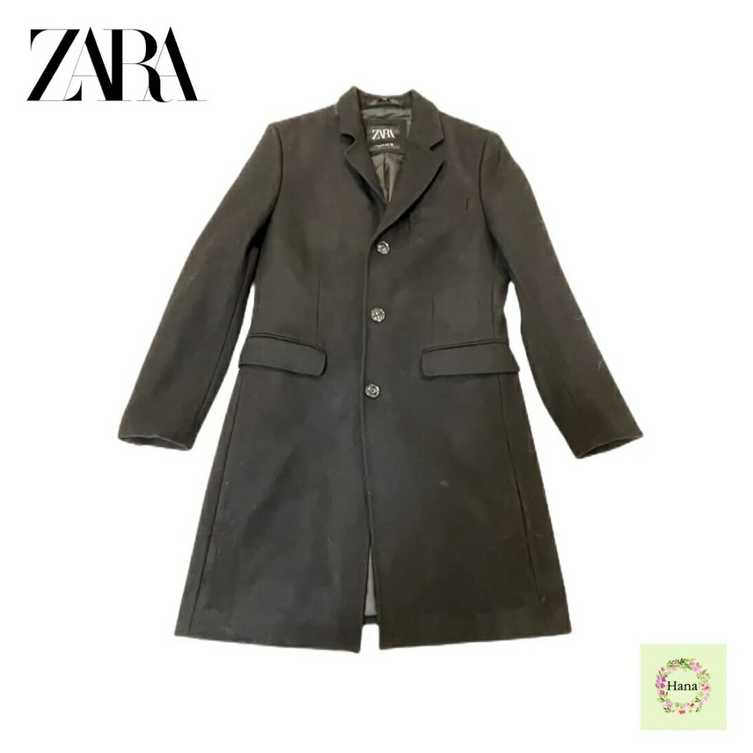 【中古】ZARA ザラ ロングコート チェスターコート アウター 長袖 ブラック 黒 メンズ Mサイズ ファッション