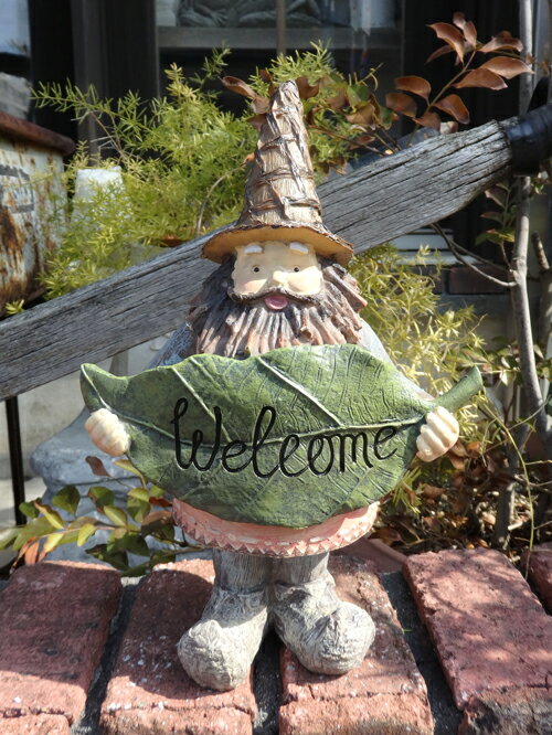 ガーデニング ガーデン 雑貨 アンティーク 樹脂製『ドワーフウエルカム♪リーフ』のサムネイル