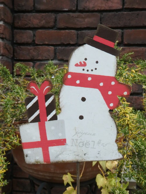 楽天花遊びクリスマス サンタ スノーマン ガーデニング ガーデン『happy♪ギフトスノーマンピック』