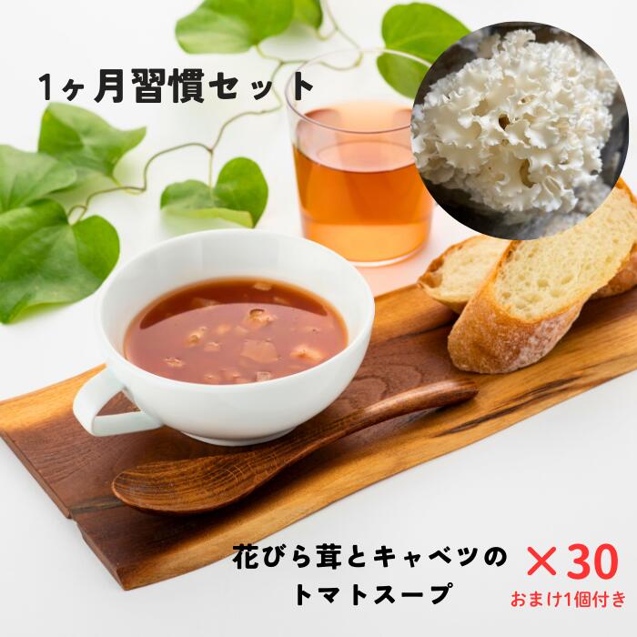 【花びら茸とキャベツのトマトスープ 1ヶ月習慣セット / 30食＋おまけ1食付き】 母の日 はなびらたけ キャベツ トマト キャベツ と トマト の スープ フリーズドライ スープ セット ギフト 野菜 スープ ビタミンD きのこ 簡単調理 温活 保存食 まとめ買い 時短調理