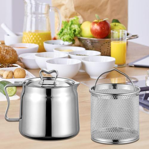 ディープフライヤーセット オイルフィルターポット ステンレス鋼 ポータブルオイルコンテナ グリースキ..