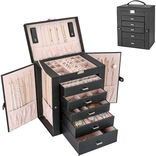 ジュエリーボックス レディース 27.5x19x34cm 収納 5つの引き出し 多機能収納 大容量 イヤリング ブレスレット ネックレス用ジュエリー ブラック 整理しやすい ピン アクセサリー 小物 コンパクト ポータブル プレゼント ギフト 贈り物 送料無料 ジュエリーボックス レディース 27.5x19x34cm 収納 5つの引き出し 多機能収納 大容量 イヤリング ブレスレット ネックレス用ジュエリー ブラック 整理しやすい ピン アクセサリー 小物 コンパクト ポータブル プレゼント ギフト 贈り物 送料無料