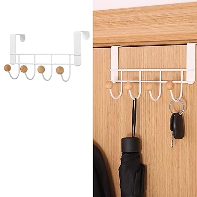 ドアハンガー ドアフック扉 フックドア ハンガー掛け カバン掛け フック タオル バッグ 収納 取付け簡単 帽子 傘 工具不要 省スペース おしゃれ (ホワイト 4フックデザイン)