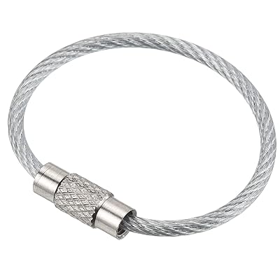 90 mm長さ ワイヤーキーホルダーケーブル 5個 ステンレススチール製 キーホルダーループ シルバー