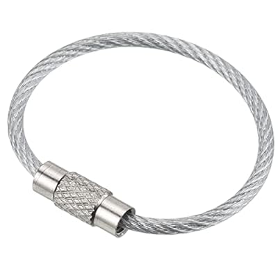 90 mm長さ ワイヤーキーホルダーケーブル 10個 ステンレススチール製 キーホルダーループ シルバー