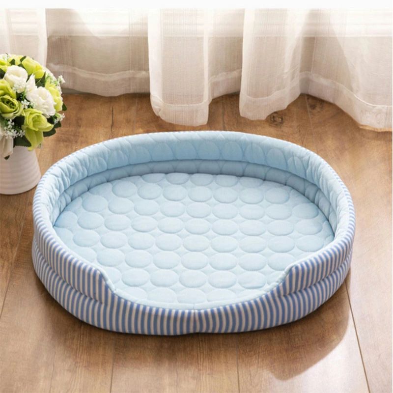 ペット ベッド ペット用品 ひんやりベッド しましま丸型 (幅44cm×奥行42cm×高さ15cm) 接触冷感 クール ..