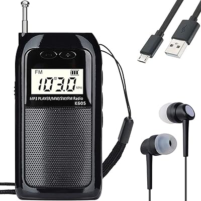 ポケットラジオ 小型 充電式 MP3プレーヤー AM/FM/ワイドFM対応/短波 高感度 90局自動メモリー/デジタル時計/目覚まし時計/スピーカー/TFカード対応 防災 旅行に最適 日本語説明書付属 HRD-605