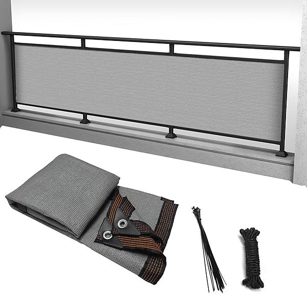 ベランダ目隠し 1M*6M 日除けシェード グレー 遮光ネット バルコニー マンション UVカット シェード 50CMごとに3つのロープ穴