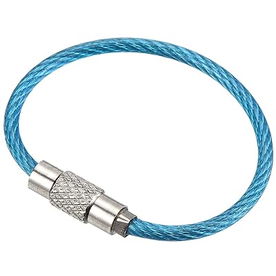 90 mm長さ ワイヤーキーホルダーケーブル 10個 ステンレススチール製 キーホルダーループ ブルー