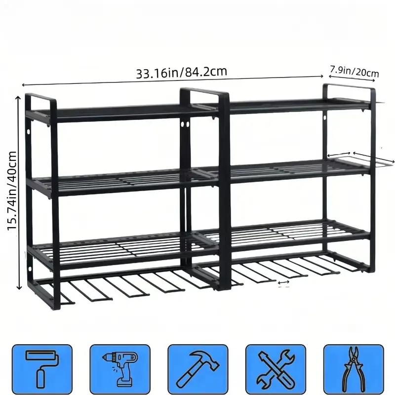 壁掛け式メタルパワーツール収納ラック、ドリルビットホルダー8個付き - 防水ガレージオーガナイザー、..