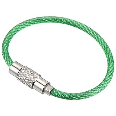 90 mm長さ ワイヤーキーホルダーケーブル 10個 ステンレススチール製 キーホルダーループ 緑