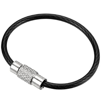 L 90 mm長さ ワイヤーキーホルダーケーブル 15個 ステンレススチール製 キーホルダーループ ブラック