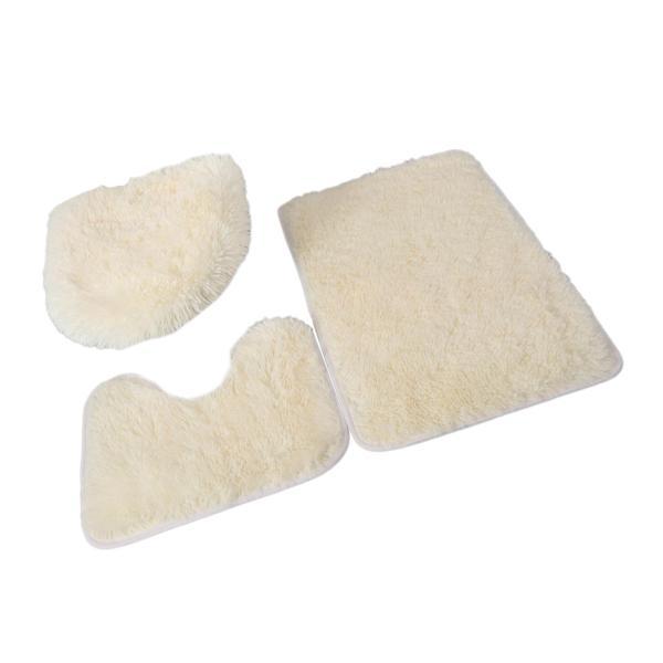 3x バスルームラグセット バスマット トイレ蓋カバー U型ラグ バスルーム用 ベージュイエロー