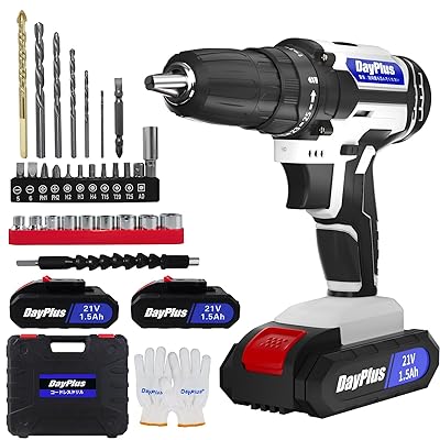 電動ドリルドライバー 21V 充電式 最大45N・m 25+1段階トルク調節 電池2個付属 コンパクト設計 LEDライ..