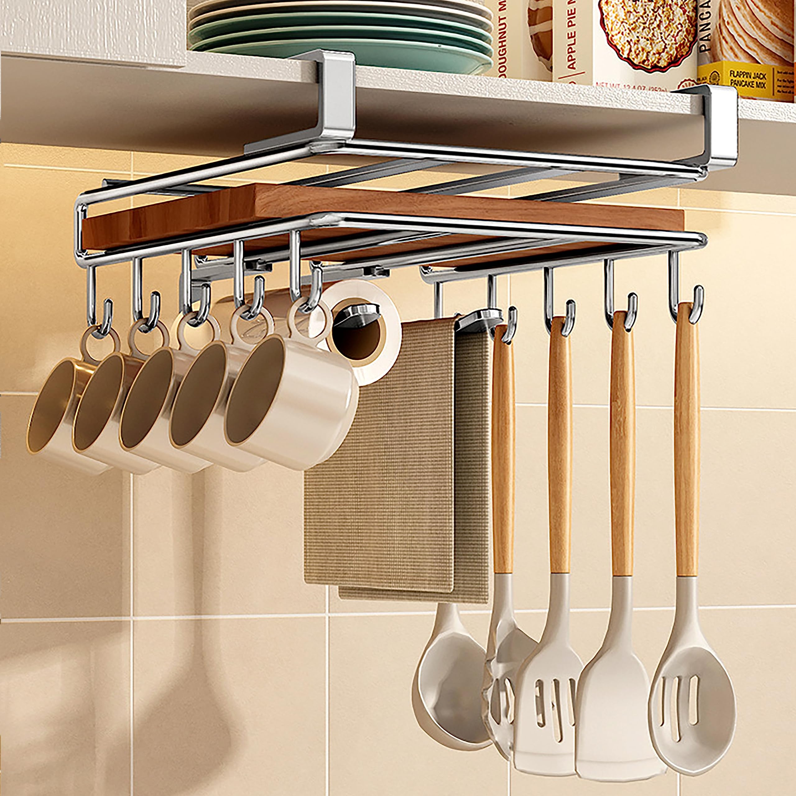 吊り下げ棚 吊り下げラック まな板スタンド 戸棚下まな板ホルダー 吊り下げ収納 ラック 戸棚下収納ラッ..