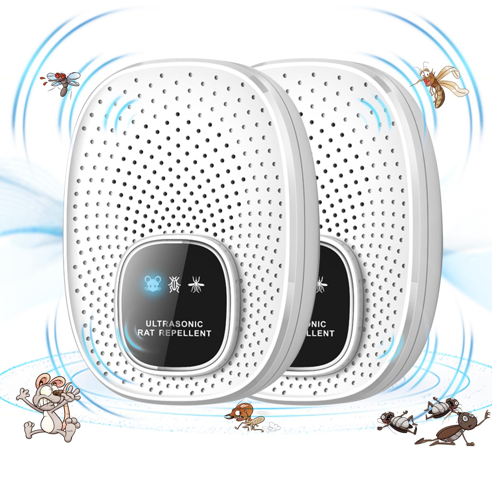 【2個セット】ネズミ 駆除 超音波ネズミ駆除器 ゴキブリ対策 害虫撃退 強力 超音波 コウモリ撃退 変則周波数 安全無害 静音無毒 コンセント式 省エネ 有効範囲230畳 屋根裏 ガレージ 台所 応接間 ちかしつ 倉庫用 ホワイト