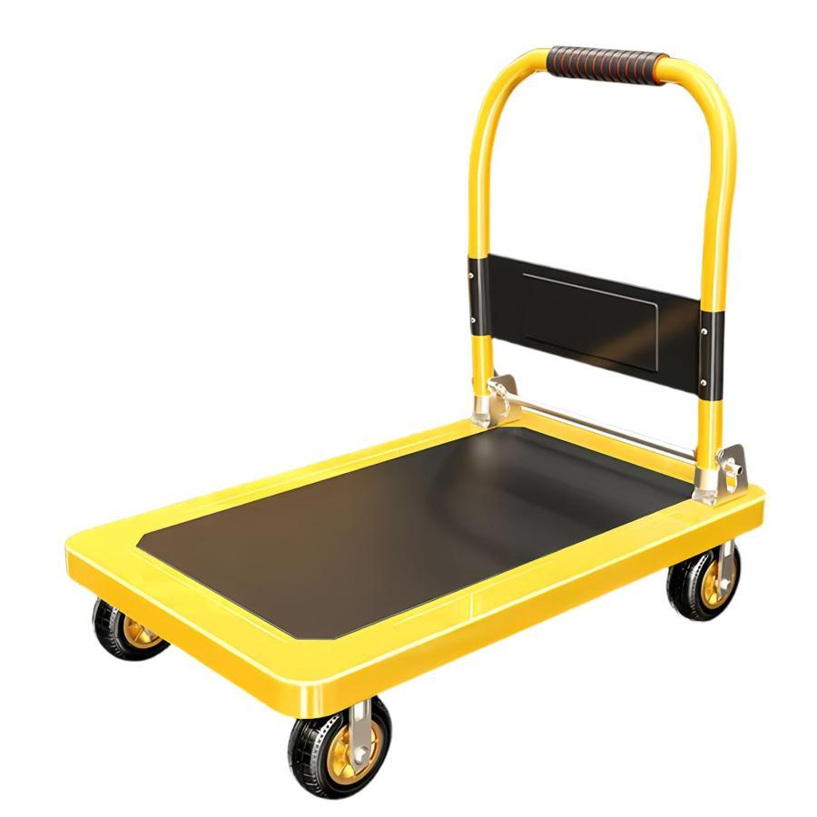台車 折り畳み 軽量 大型 静音 平台車 運搬 イエロー 73x48cm 鋼製 耐荷重450kg 滑り止めマット 業務用..