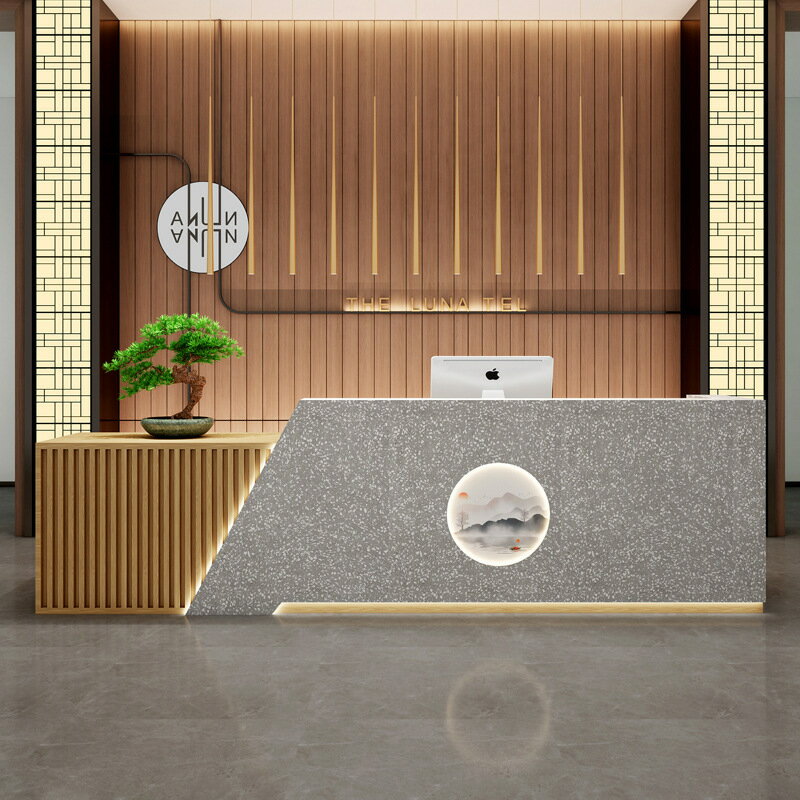 シンプルモダン美容院理髪服店木目カウンターレジ店舗小型カウンターカウンター受付テーブル