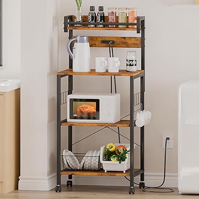 キッチンベイカーラック 幅57×奥行39.2×高さ133cm キッチンラック レンジラック オープンラック プリン..