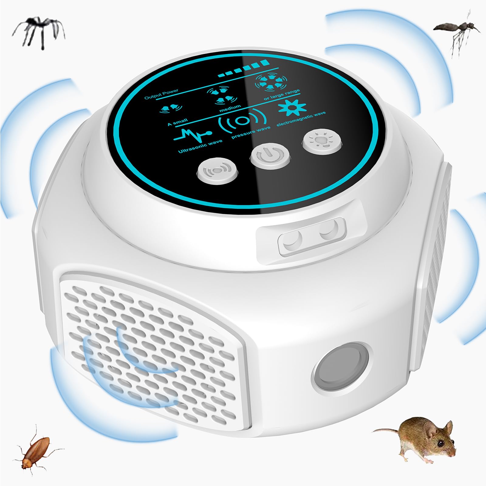 【2023 NEW世代】ネズミ 超音波 超音波ネズミ駆除器 害虫駆除器 害虫対策器 虫除け器 鼠/ゴキブリ/蚊/虫/アリ/ノミ/ハエ/ダニ/シロアリ/ハチ/クモ対策器/コウモリなどに対応 80-120メートル有効範囲 4つのスピーカー省エネ 静音無臭無毒