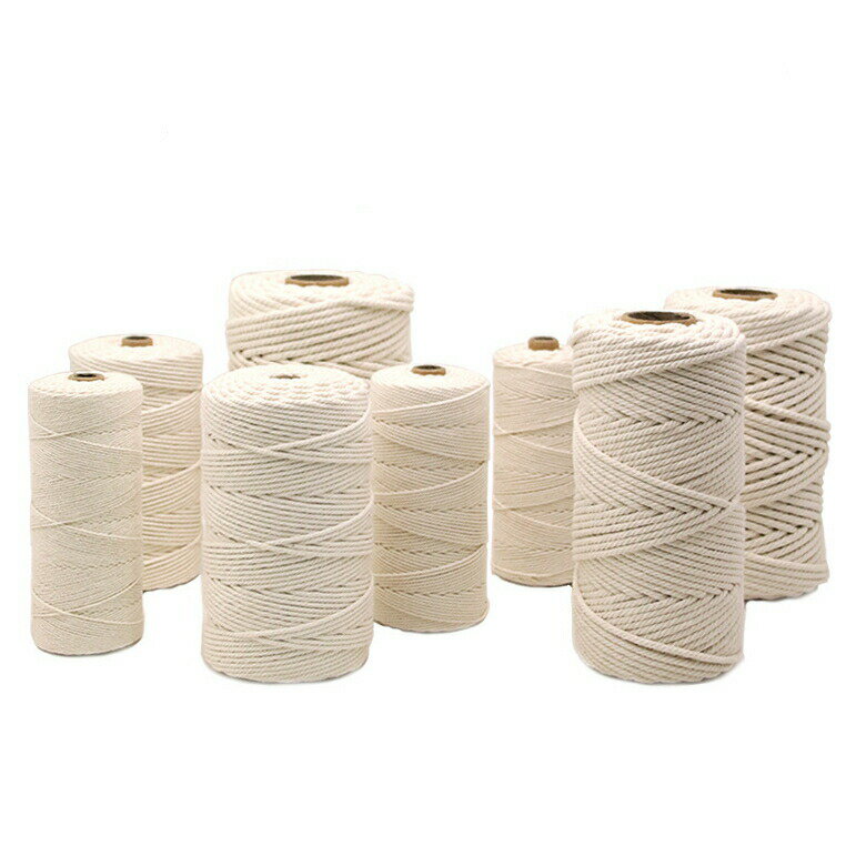 【3個セット】マクラメ ロープ 編み糸 手作りコットン糸 1mm*400m/2mm*200m/3mm*200m 手芸紐100%天然染..